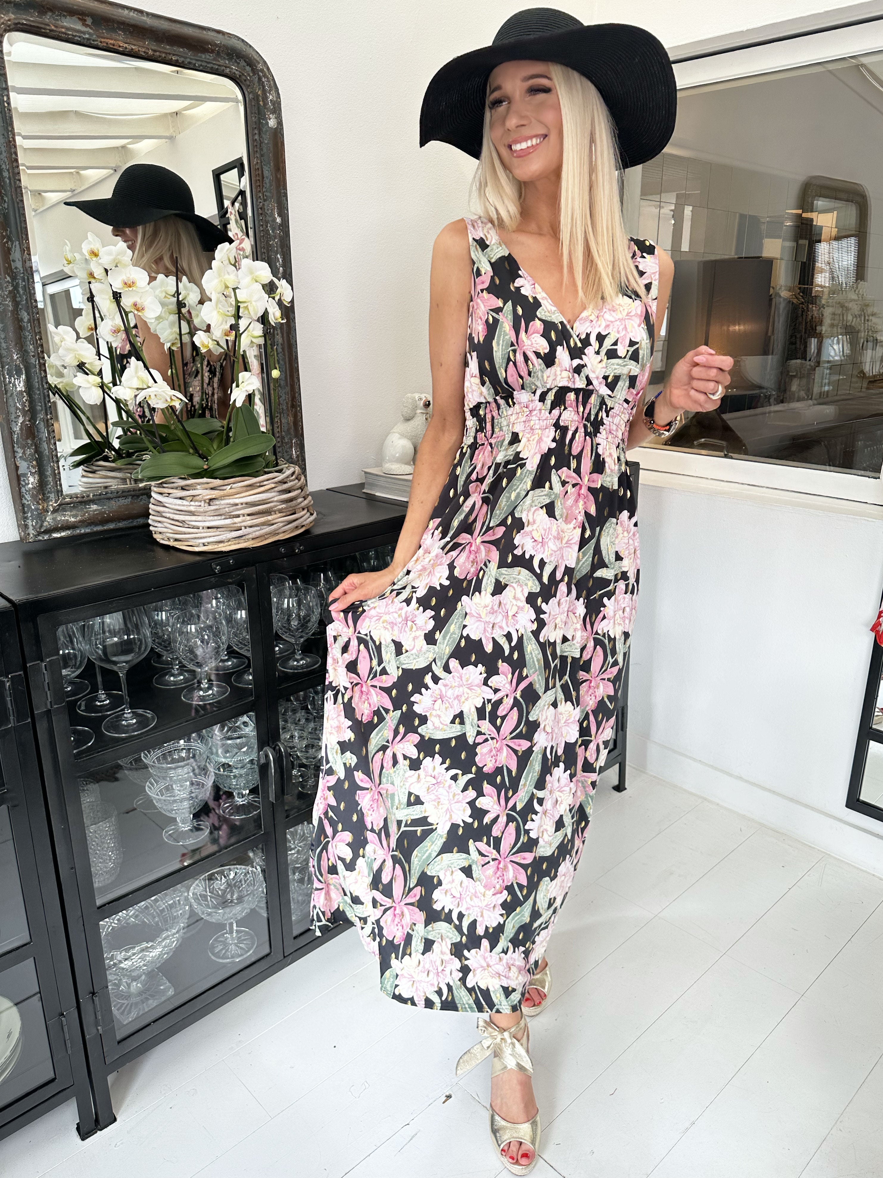 Kenza Flower - Klänning med band i elastiskt tyg